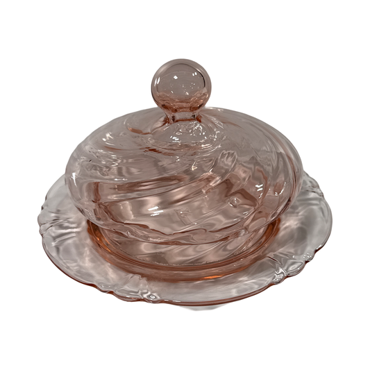 Vintage Peach Glass Butter Dish