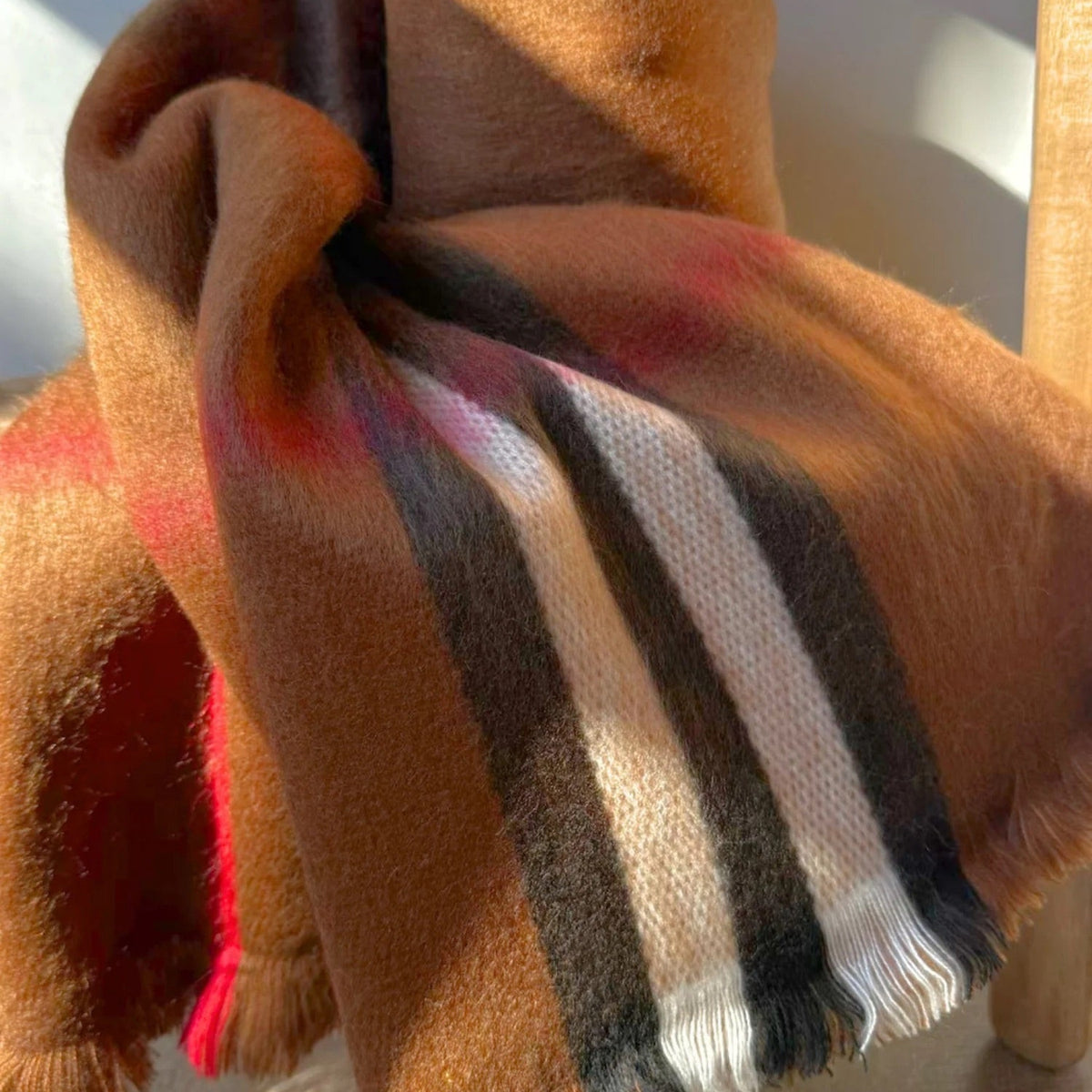 Cognac Metro Plaid Alpaca Blanket Scarf