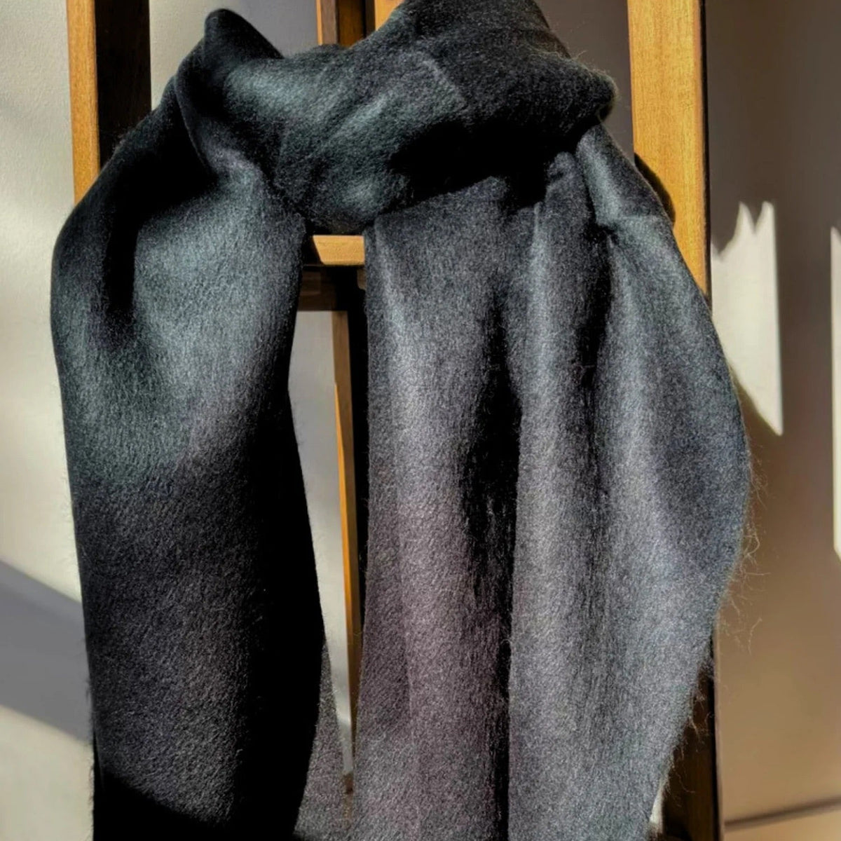 Midnight Black Alpaca Blanket Scarf