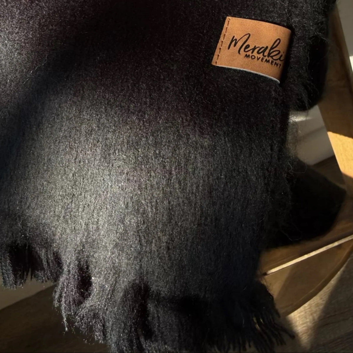 Midnight Black Alpaca Blanket Scarf