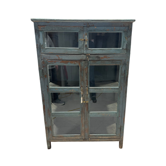 Teak Cabinet w/Glass Blue