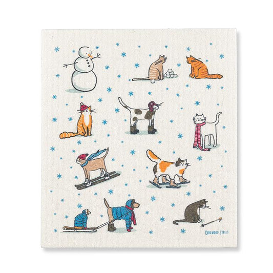Winter Sport Cats Dishcloth 6.75x8"