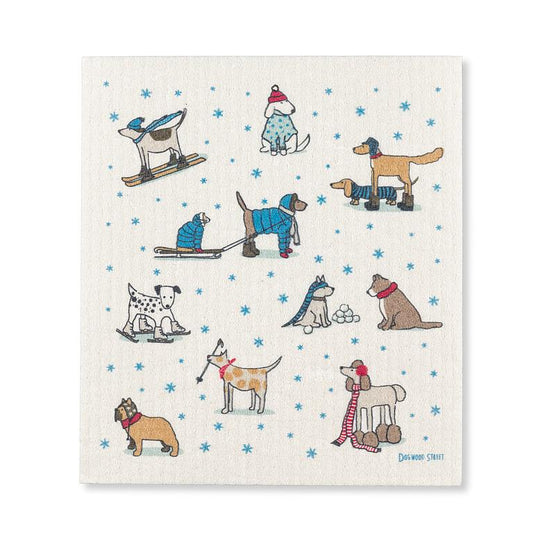 Winter Sports Dogs Dishcloth 6.75x7.5"