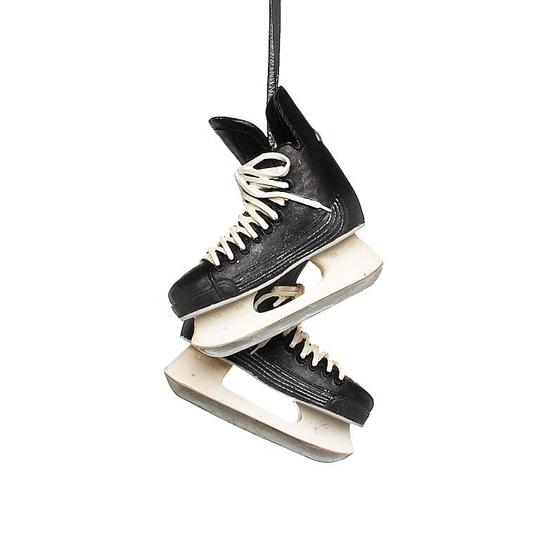Black Hockey Skate Pair Ornament  2.5"H