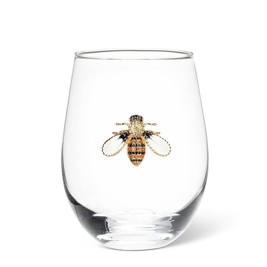 Stemless Wine Glass w/Jeweled Bee