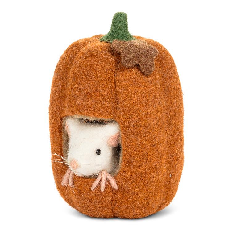 Mouse in tall pumpkin 6.5"