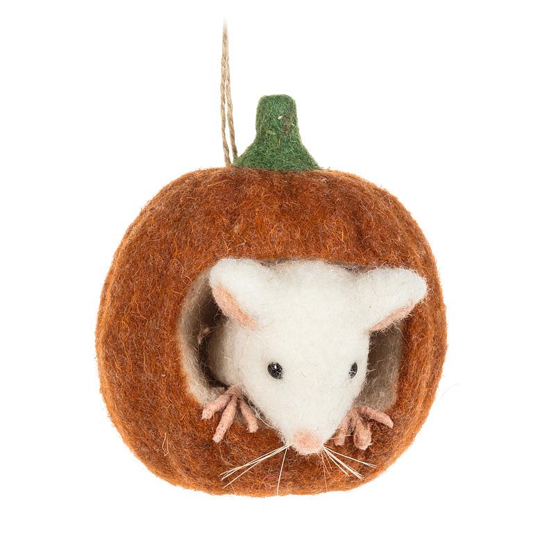 Mouse in small pumpkin 4"