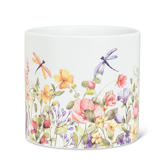 Lg Dragonfly & Floral Planter