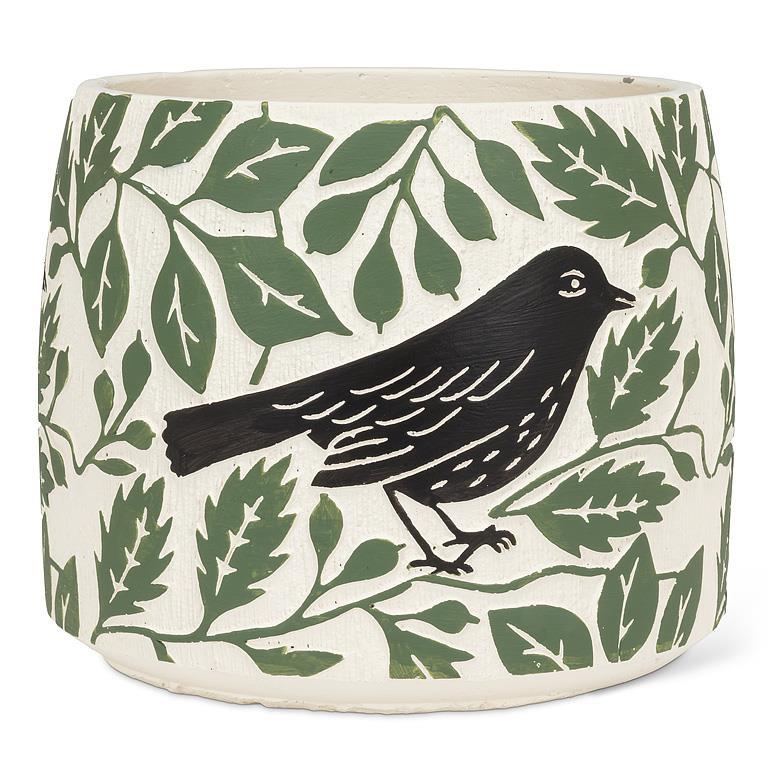 Black Bird & Leaves Planter 9.5"D