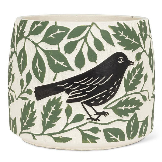 Black Bird & Leaves Planter 9.5"D