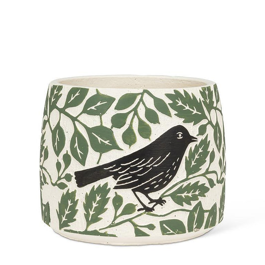 Medium Crow & Leaves Planter 7.5"D
