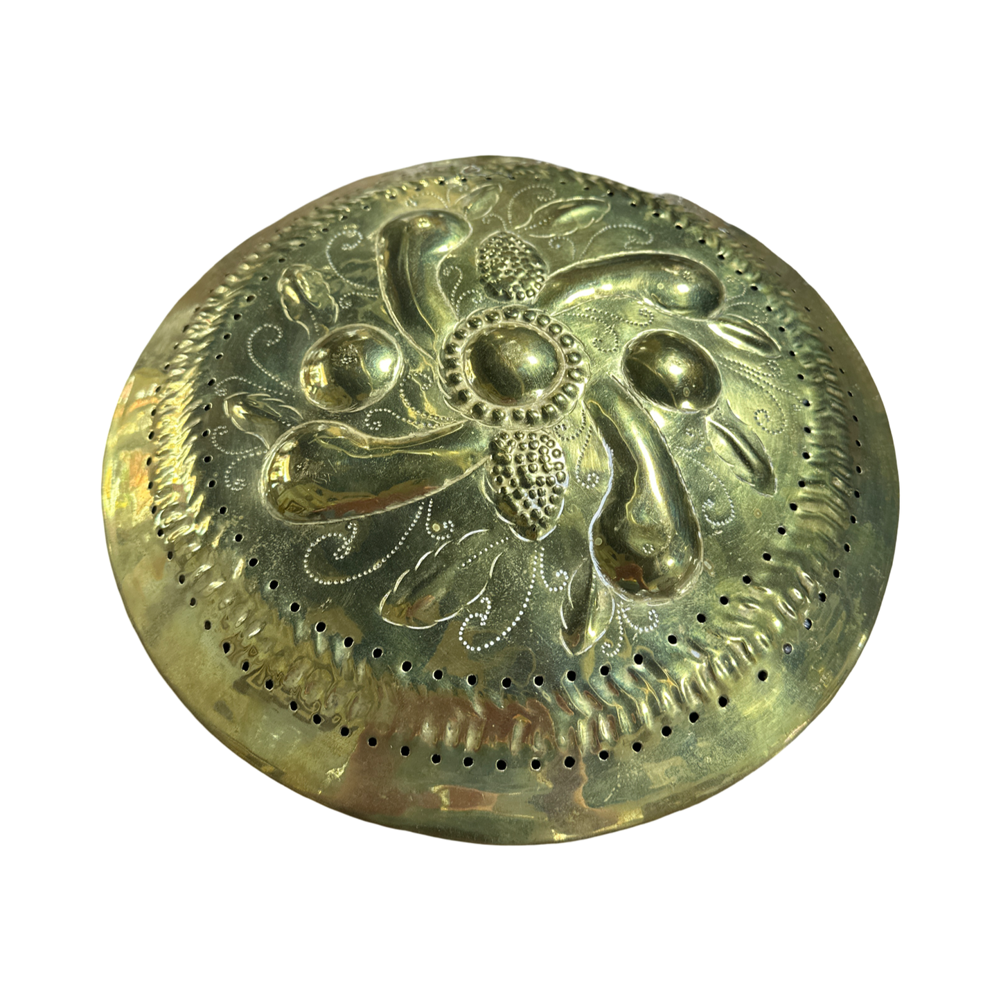 Antique brass warming pan lid