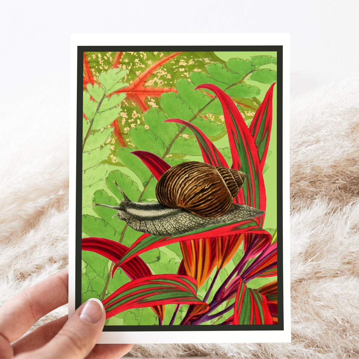 Greeting Card. Vintage Snail and Leaves. Everyday.