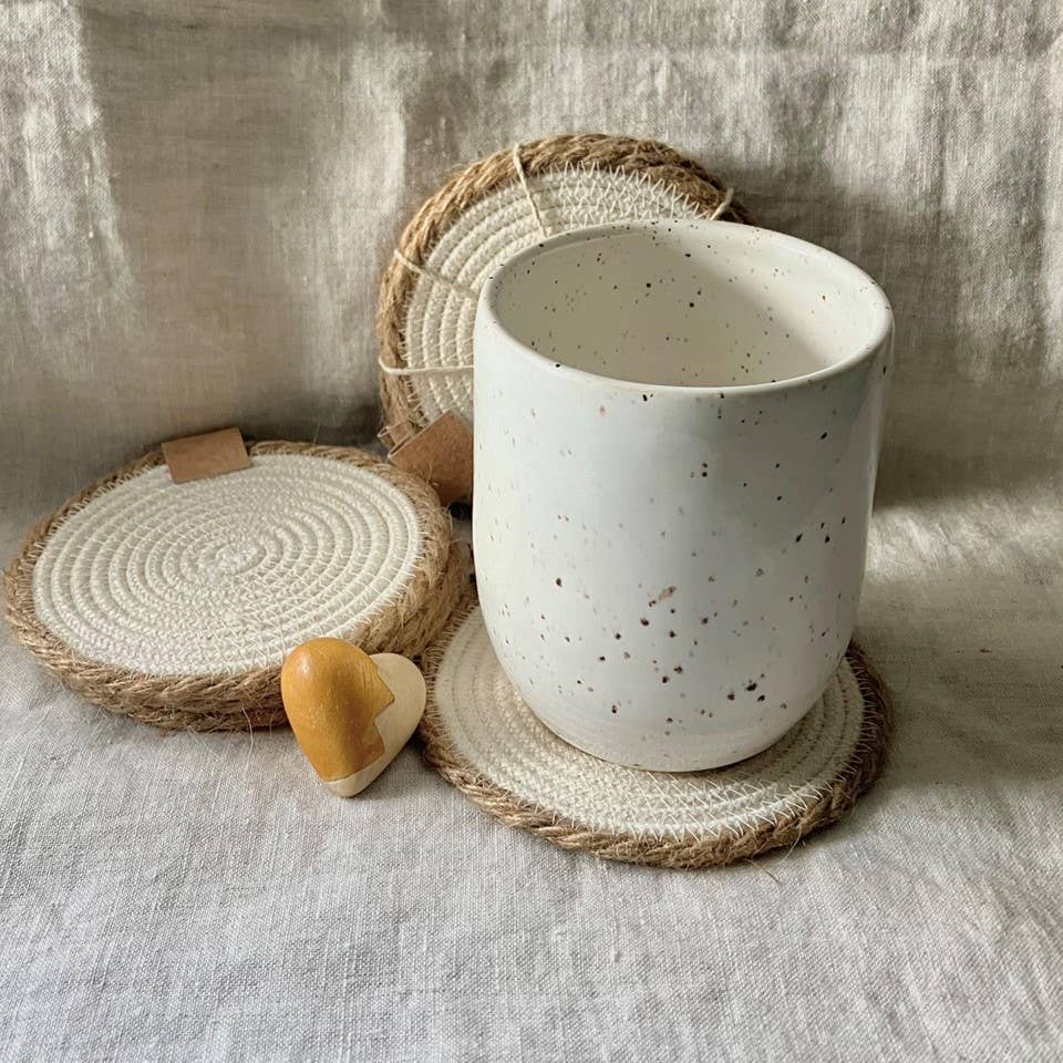 Warm White Rope Coasters with Jute Trim