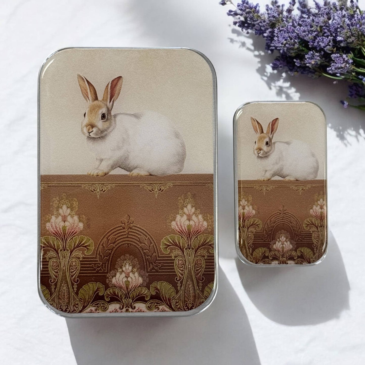 Sweet White Bunny Notions Tin: Small