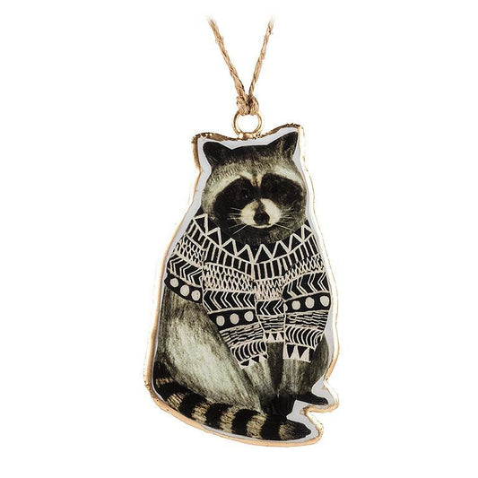 Raccon in Sweater Ornament 4"H