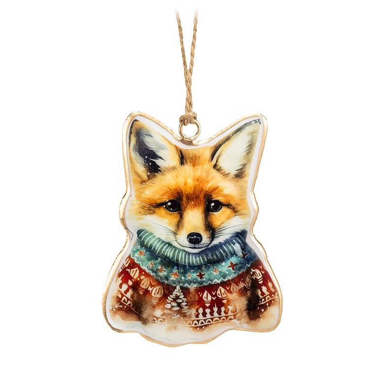 Fox In Sweater Ornament 4"H