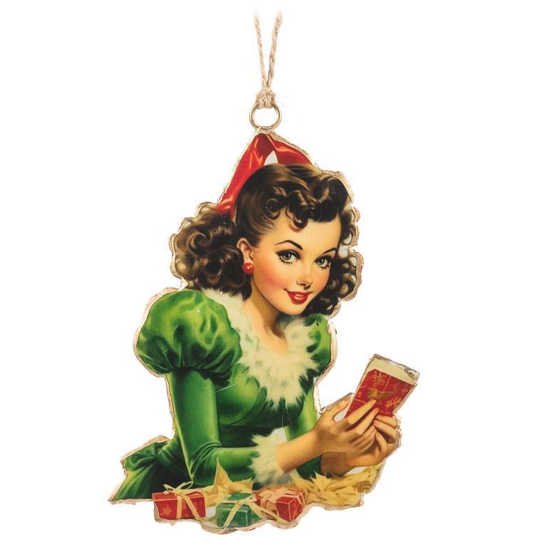 Retro Wrapping Women Ornament 5"H