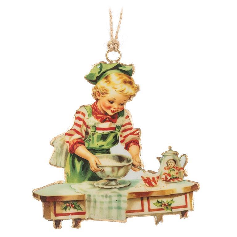 Christmas Girl in Kitchen Ornament 4"H