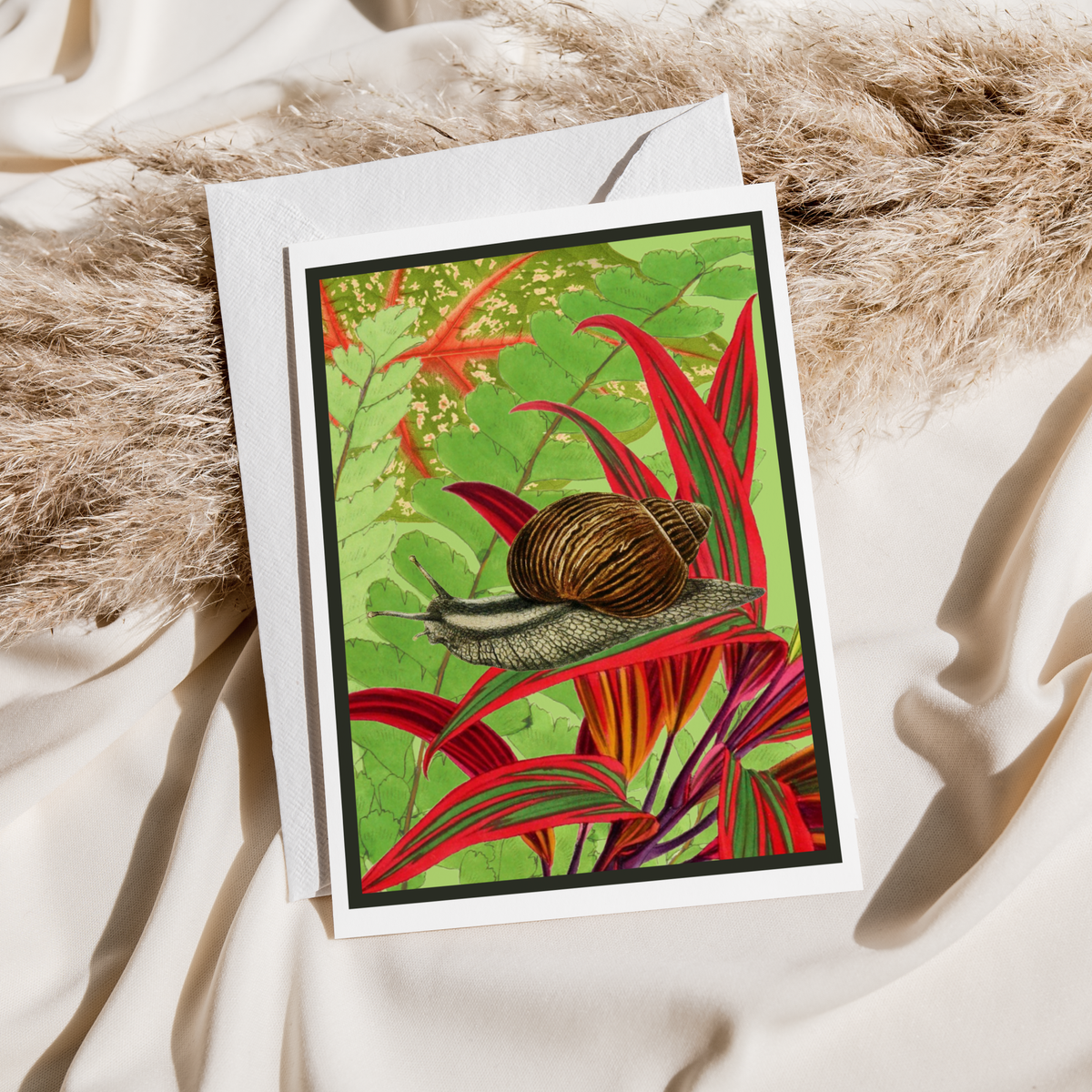 Greeting Card. Vintage Snail and Leaves. Everyday.