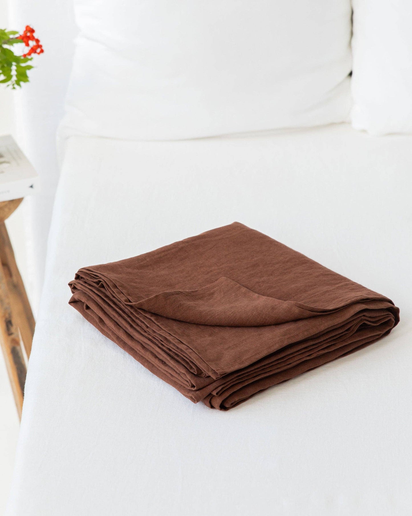 Chocolate linen flat sheet Queen