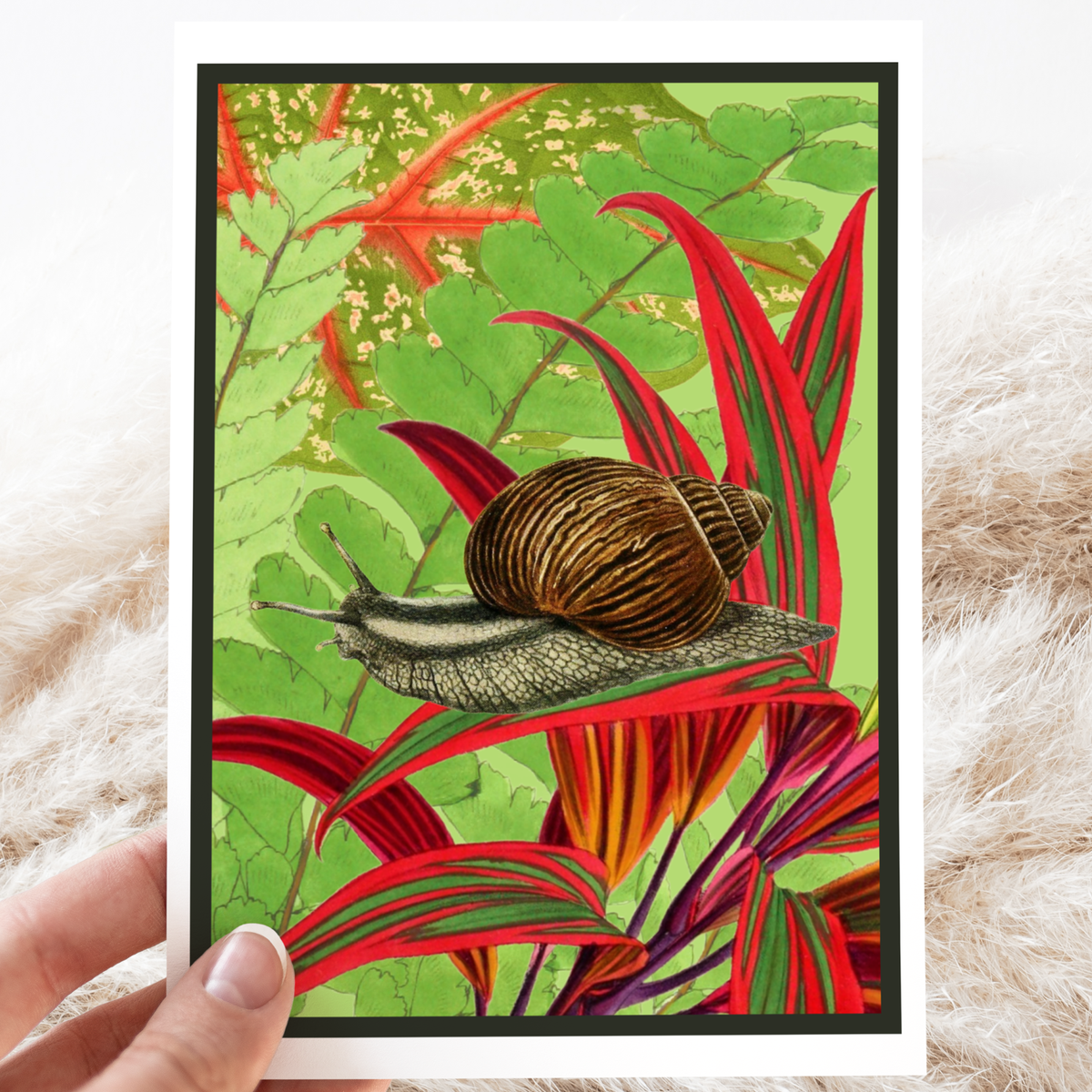 Greeting Card. Vintage Snail and Leaves. Everyday.
