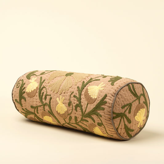 Suzani Embroidered Kantha Bolster Beige