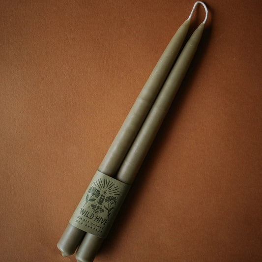 Moss green Beeswax Taper Candles