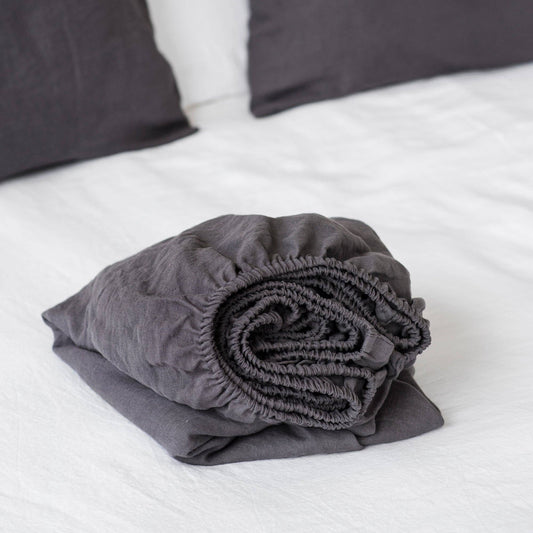 Charcoal Linen Fitted Sheet Queen