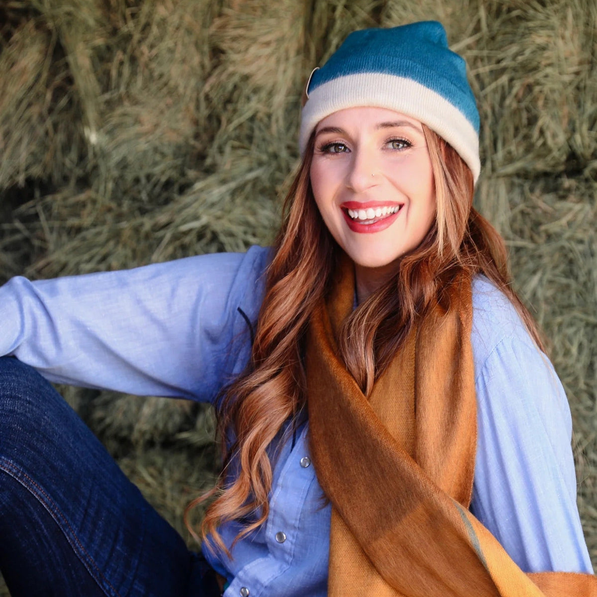 Teal & Cream Reversible Alpaca Beanie