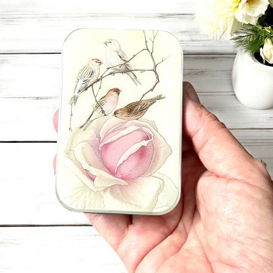 Vintage Rose & Birds Notions Tin