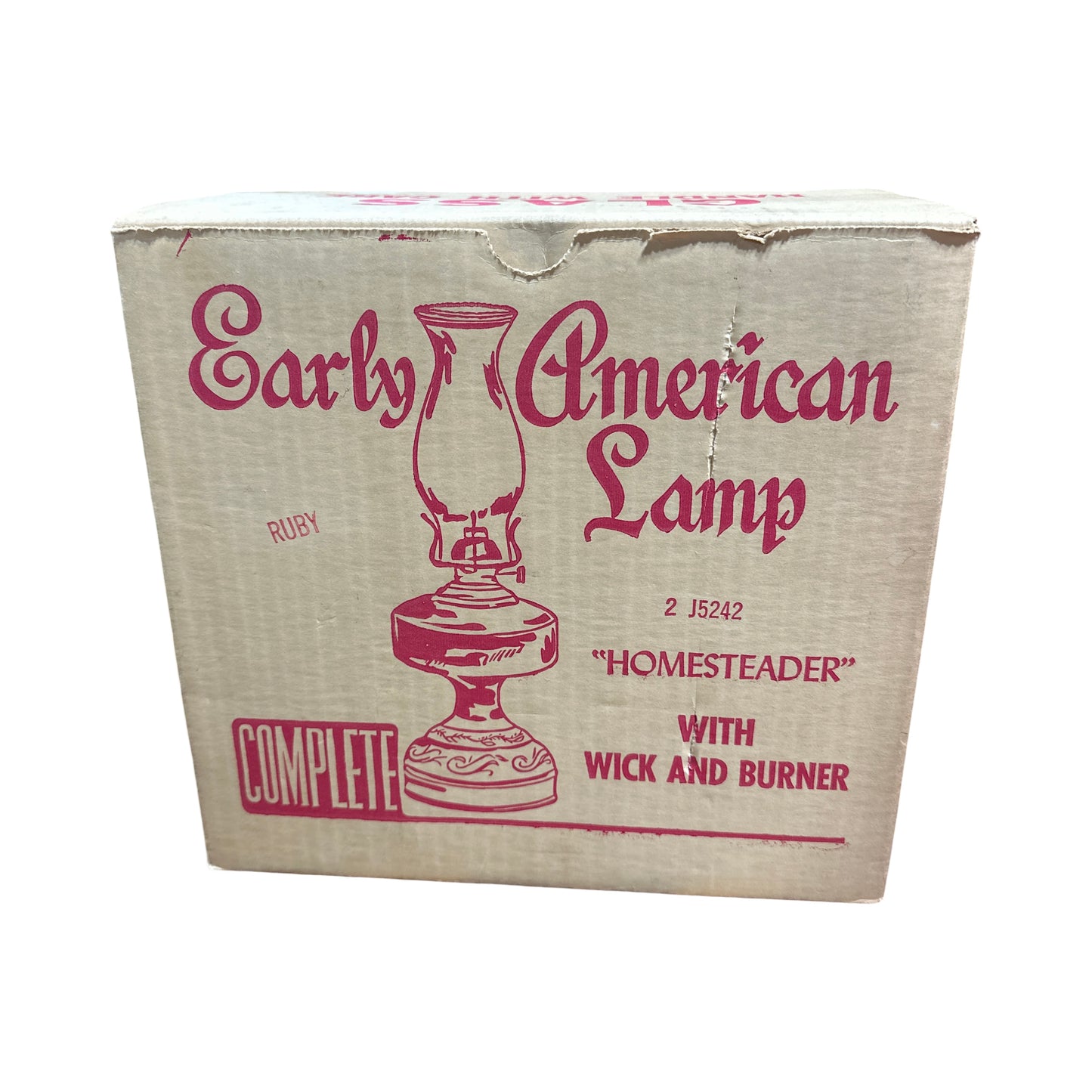 Vintage  Early American Ruby Oil Lamp w/Box