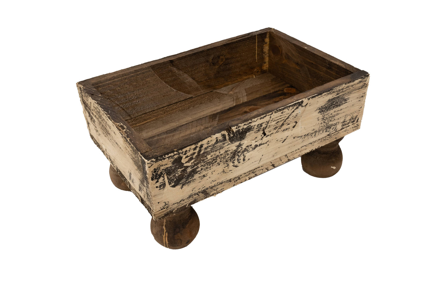 Farmhouse Tray w Feet Antiqued White