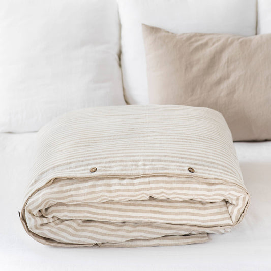 Striped Natural Linen Duvet Cover Queen