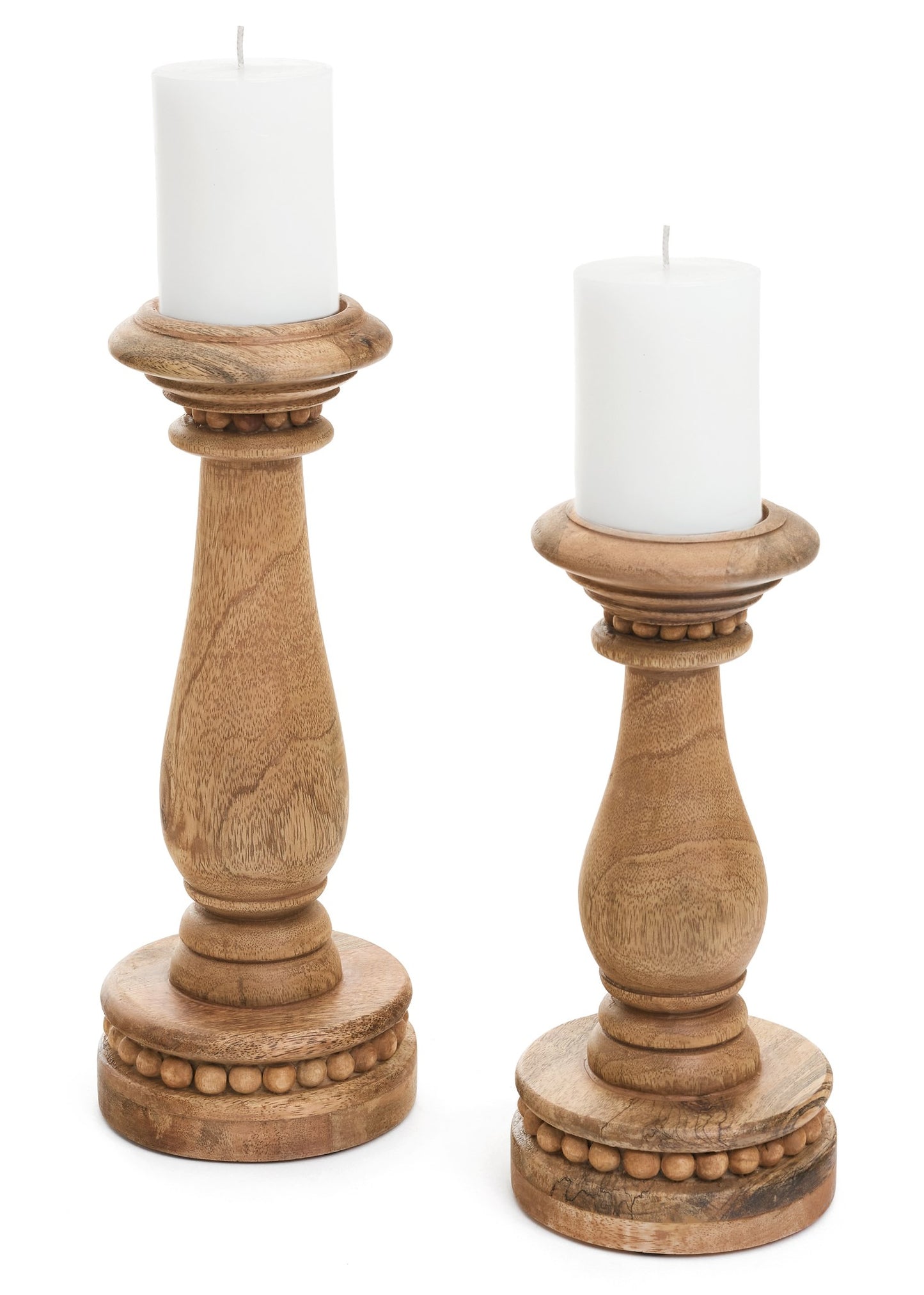 Wood beaded candle holder