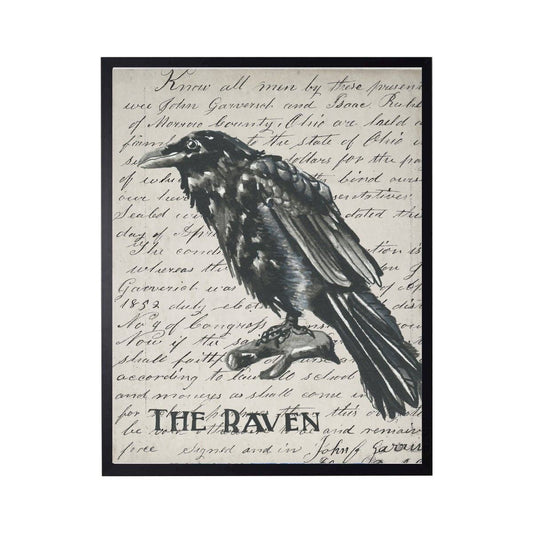 Watercolor Raven On Vintage Writing 8" X 10"