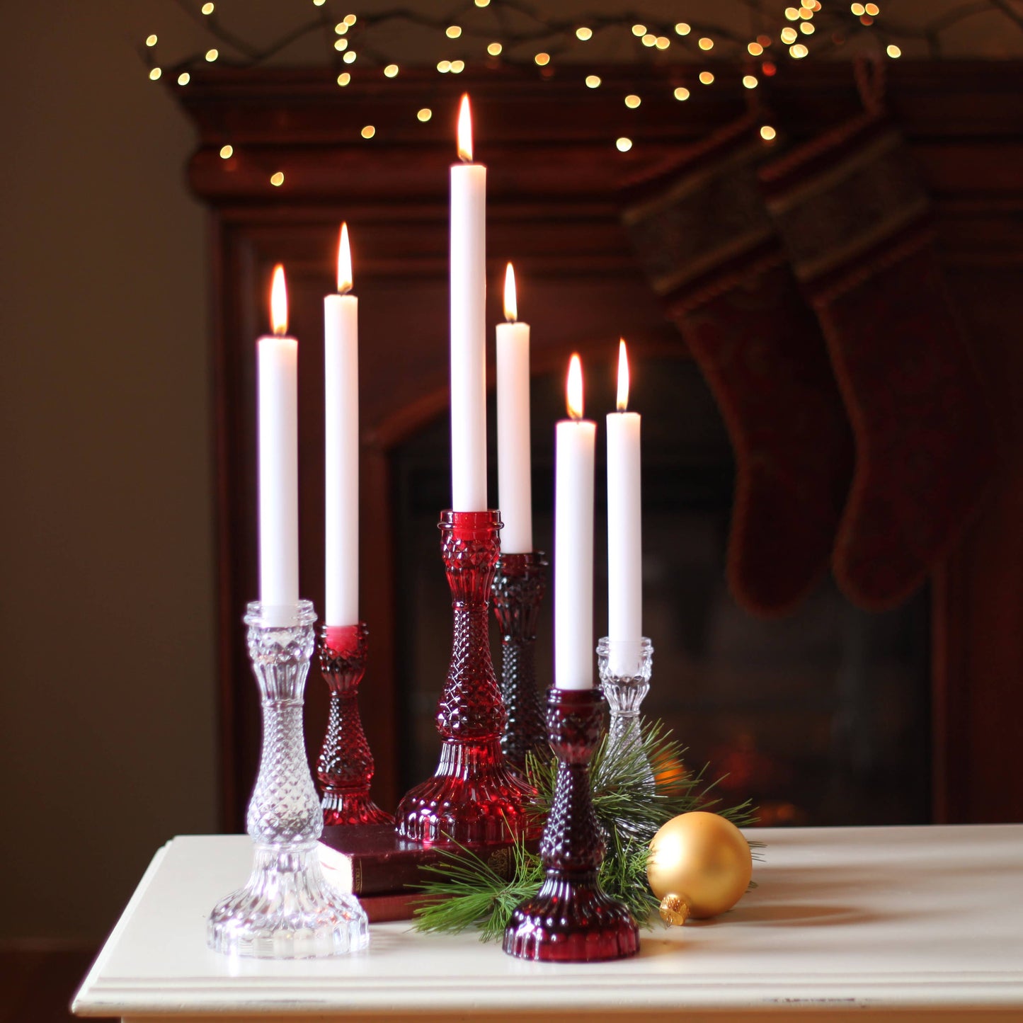 Glass Candle Holders Bordeaux: 4" Ø x 8 1/2"