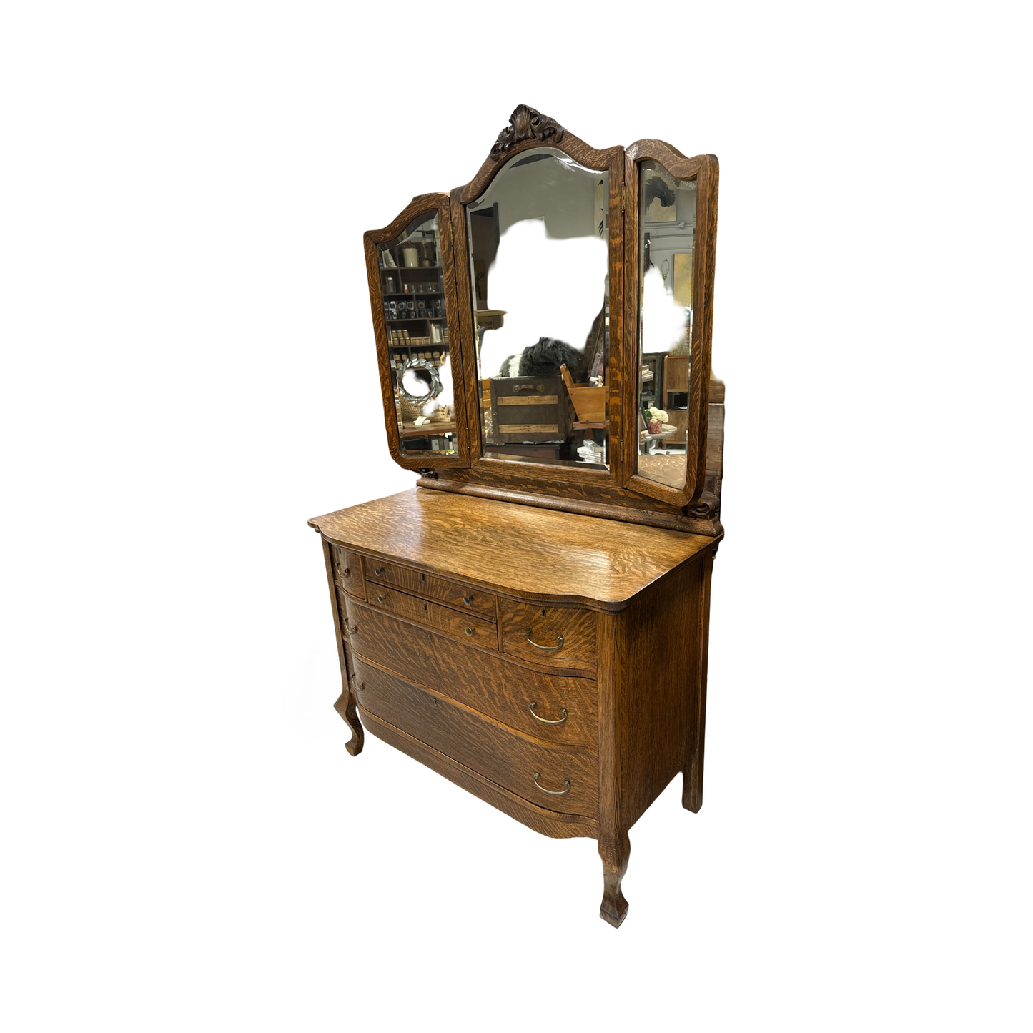 Antique Tri-Fold Mirror Dresser