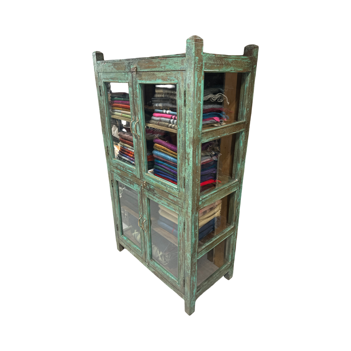 Wood Cabinet w/glass Blue