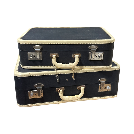 Vintage Navy Blue Suitcase Set