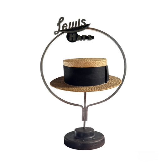 Antique Retail Lewis Hats Display w/Straw Hat
