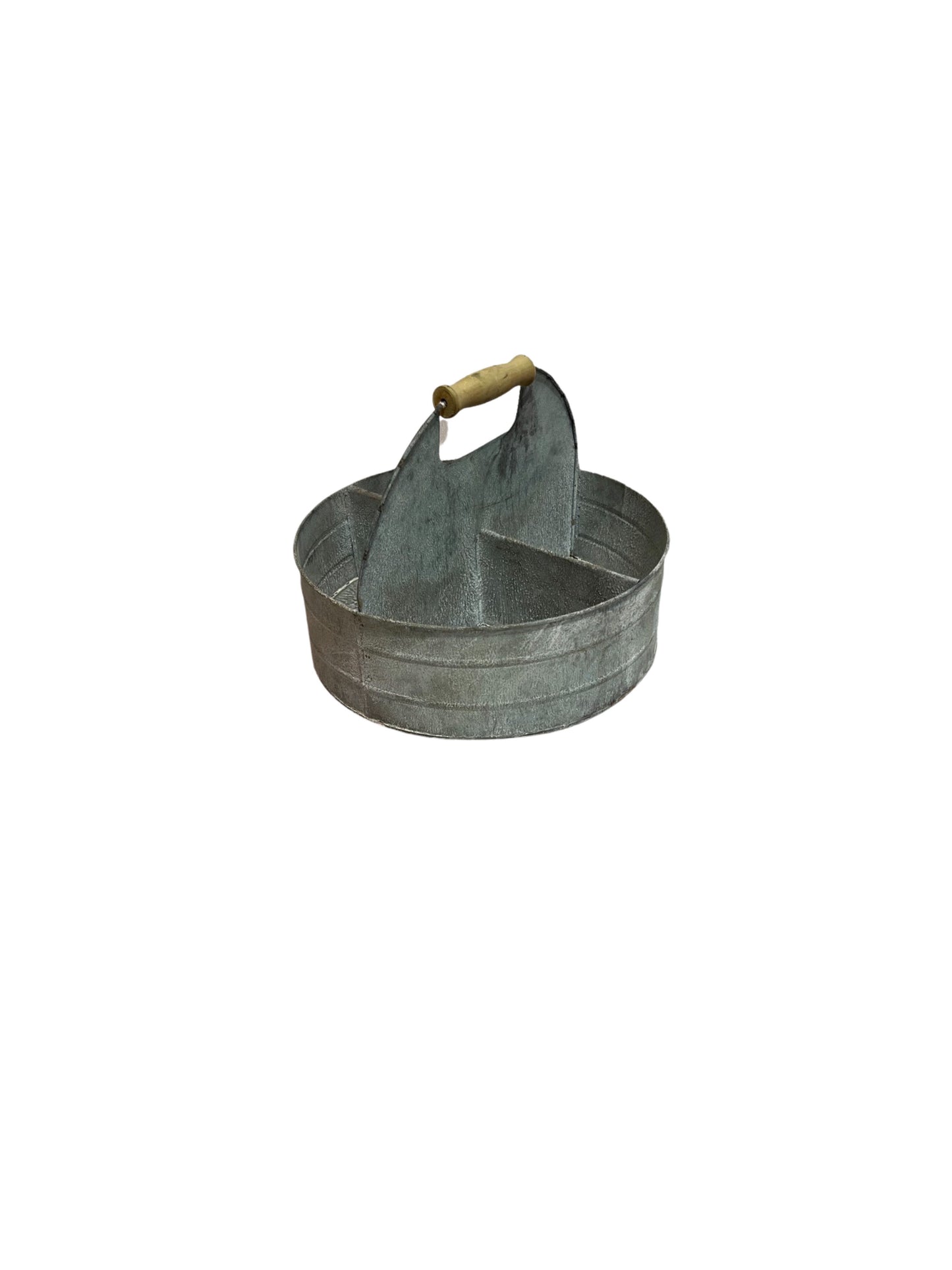 gray zinc round tray w/handle
