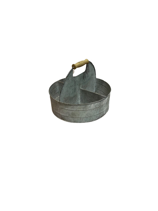 gray zinc round tray w/handle