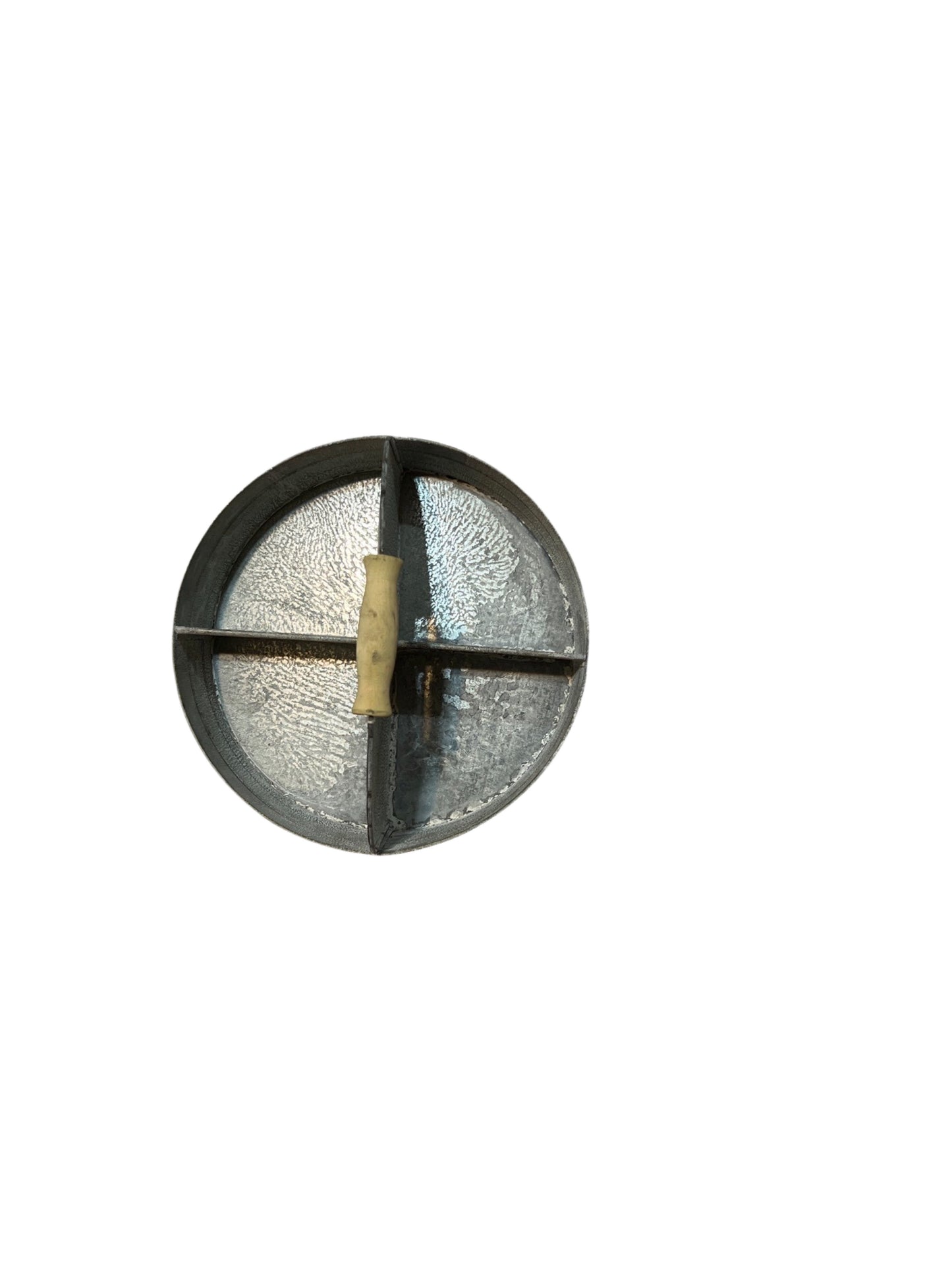 gray zinc round tray w/handle