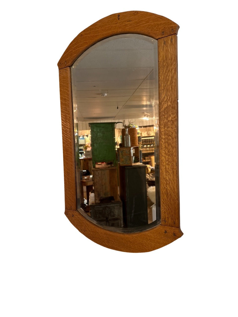 Quarter sawn double arched mirror antique  20.5x35”