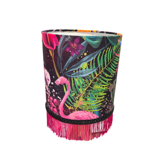 Pink Flamingo Night w/fringe Lampshade 20x21cm
