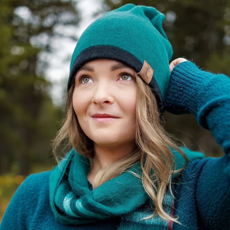Emerald & Black Reversible Alpaca Beanie