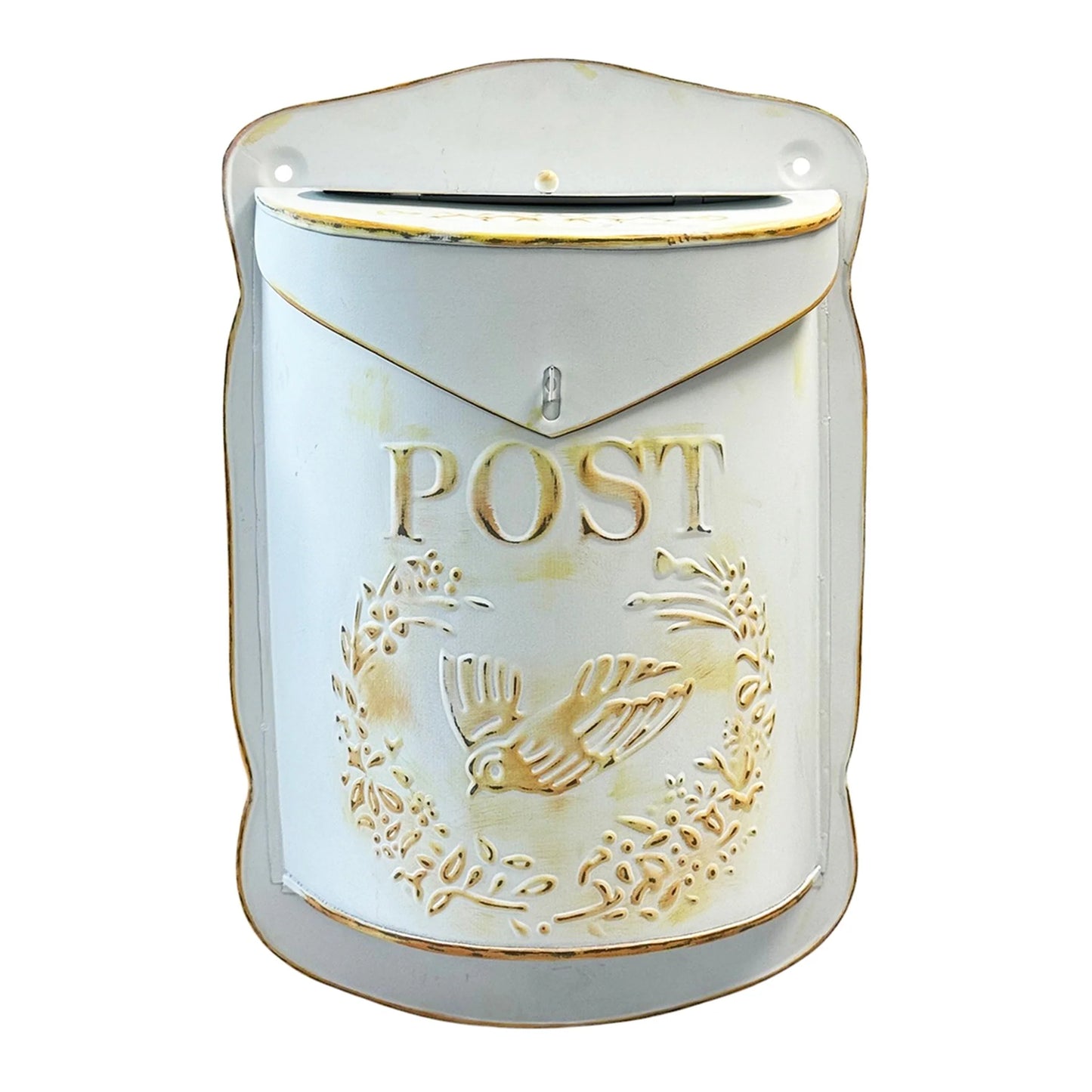Vintage style mailbox white w/gold wash