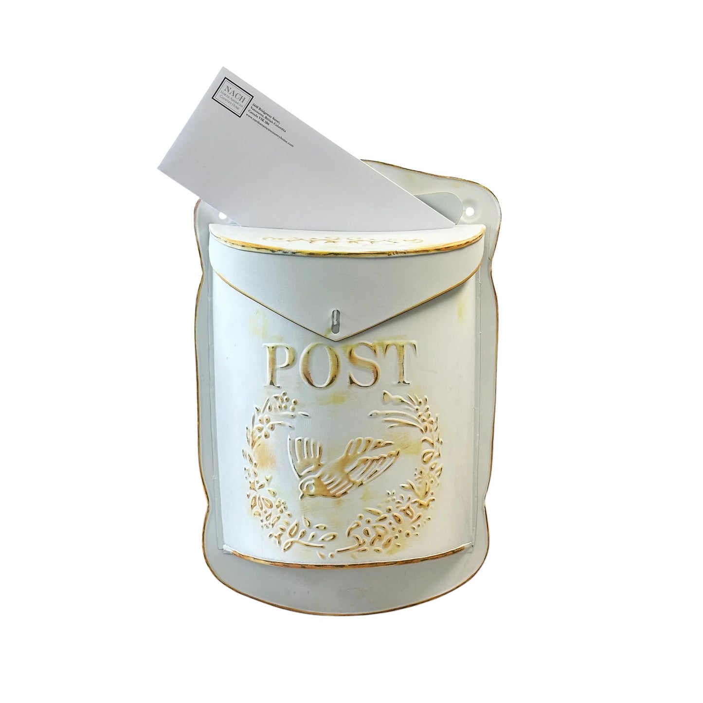 Vintage style mailbox white w/gold wash