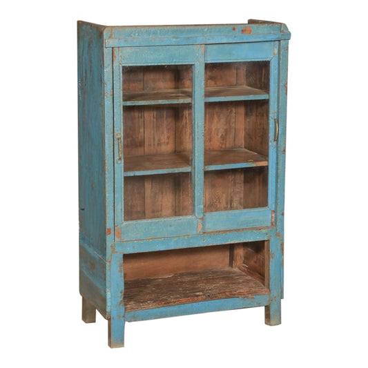Blue wood cabinet w/sliding doors